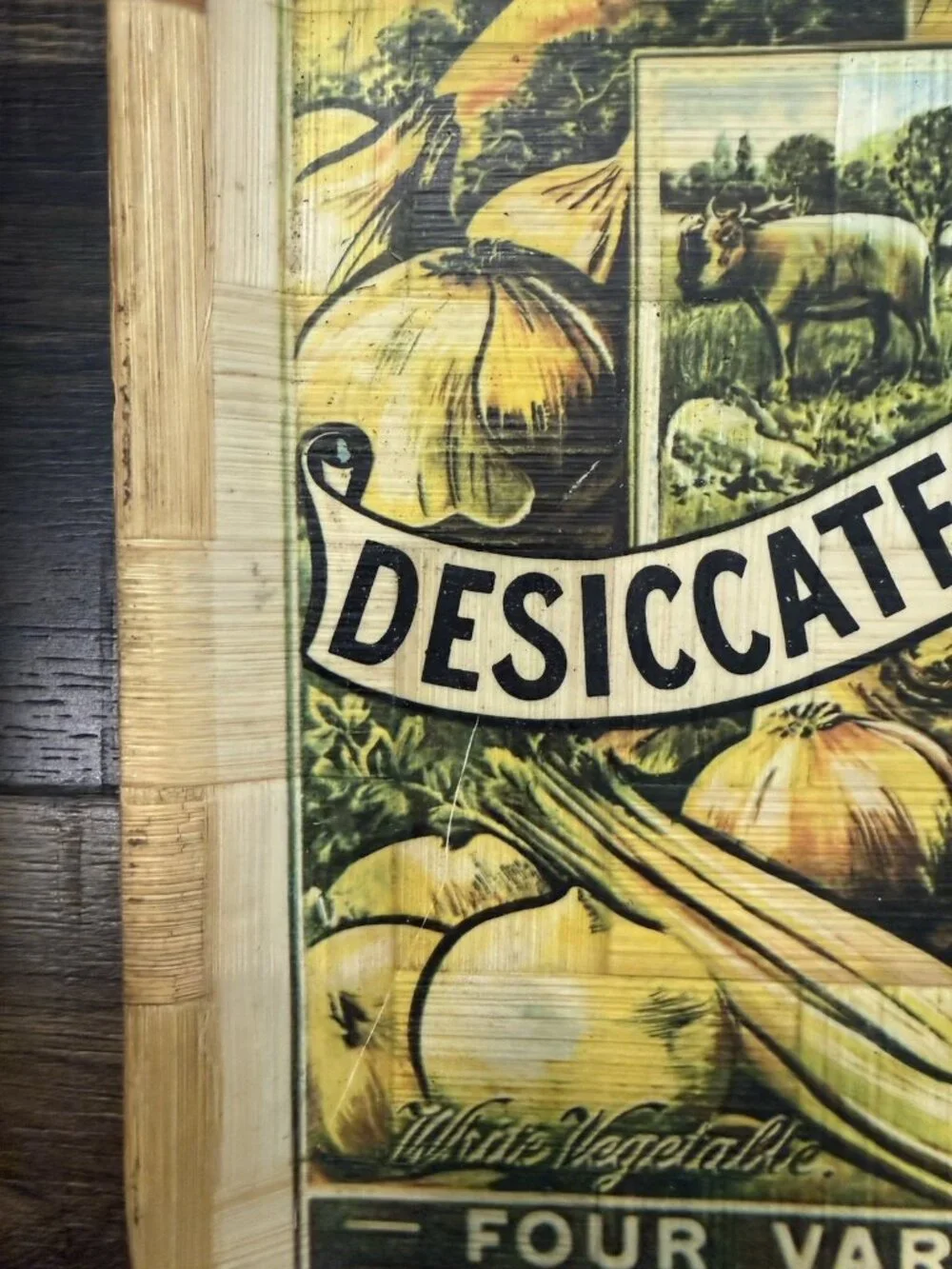 Vintage Edwards Desiccated Soup Advertising Ad Farmhouse Woven Bamboo Soup Tray